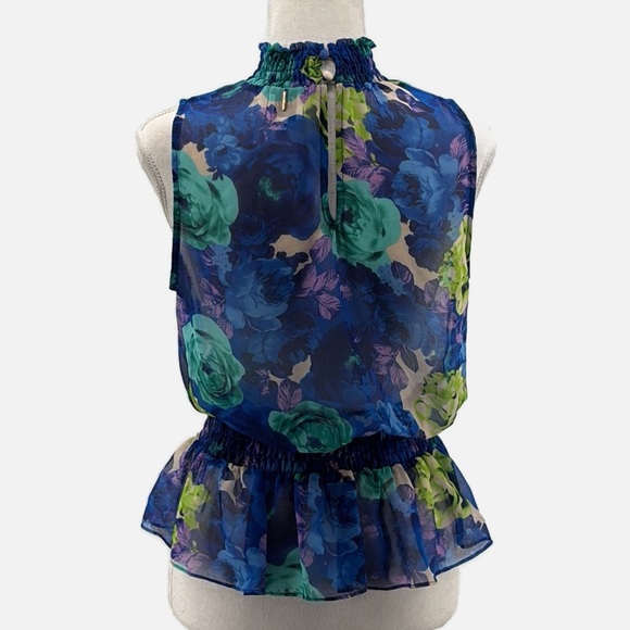 Misa Los Angeles Debra Mock Neck Smocked Waist Sleeveless Floral Blouse -Size XS - Picture 4 of 8